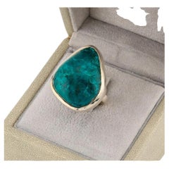 Rare Dioptase silver ring, Kazakhstan ashirite silver ring