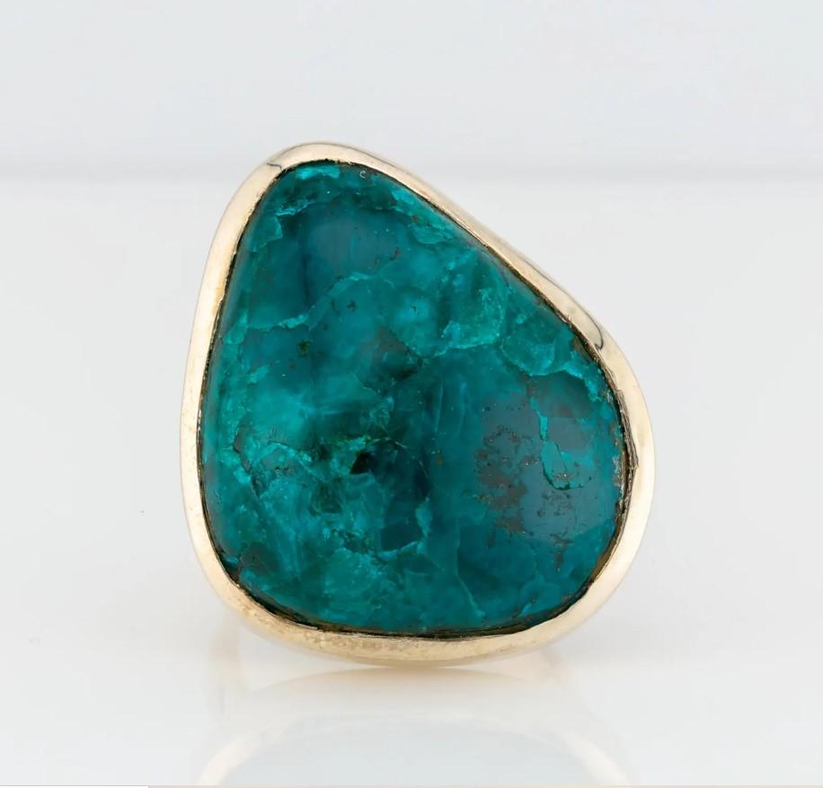 Rare Dioptase silver ring, Kazakhstan ashirite silver ring