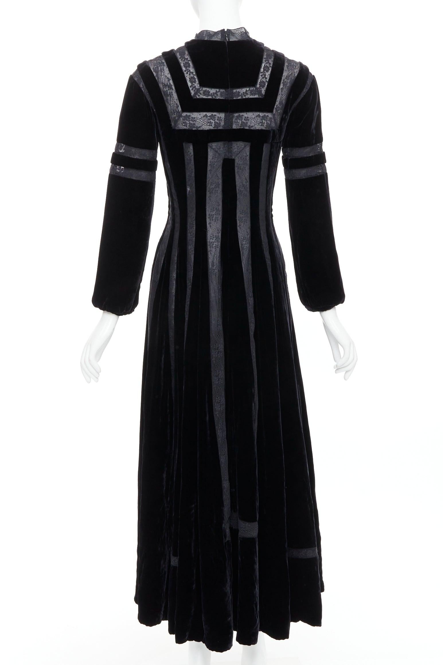 Women's rare DIOR 2017 Runway black velvet sheer lace trim gown dress FR36 S
