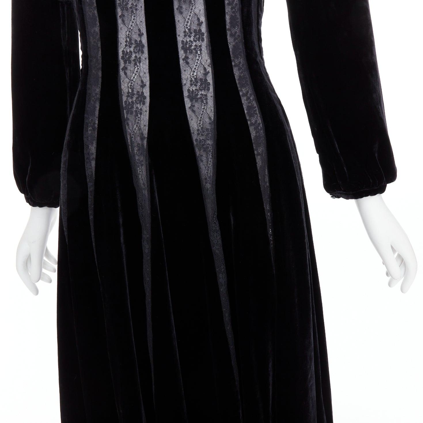 rare DIOR 2017 Runway black velvet sheer lace trim gown dress FR36 S 2