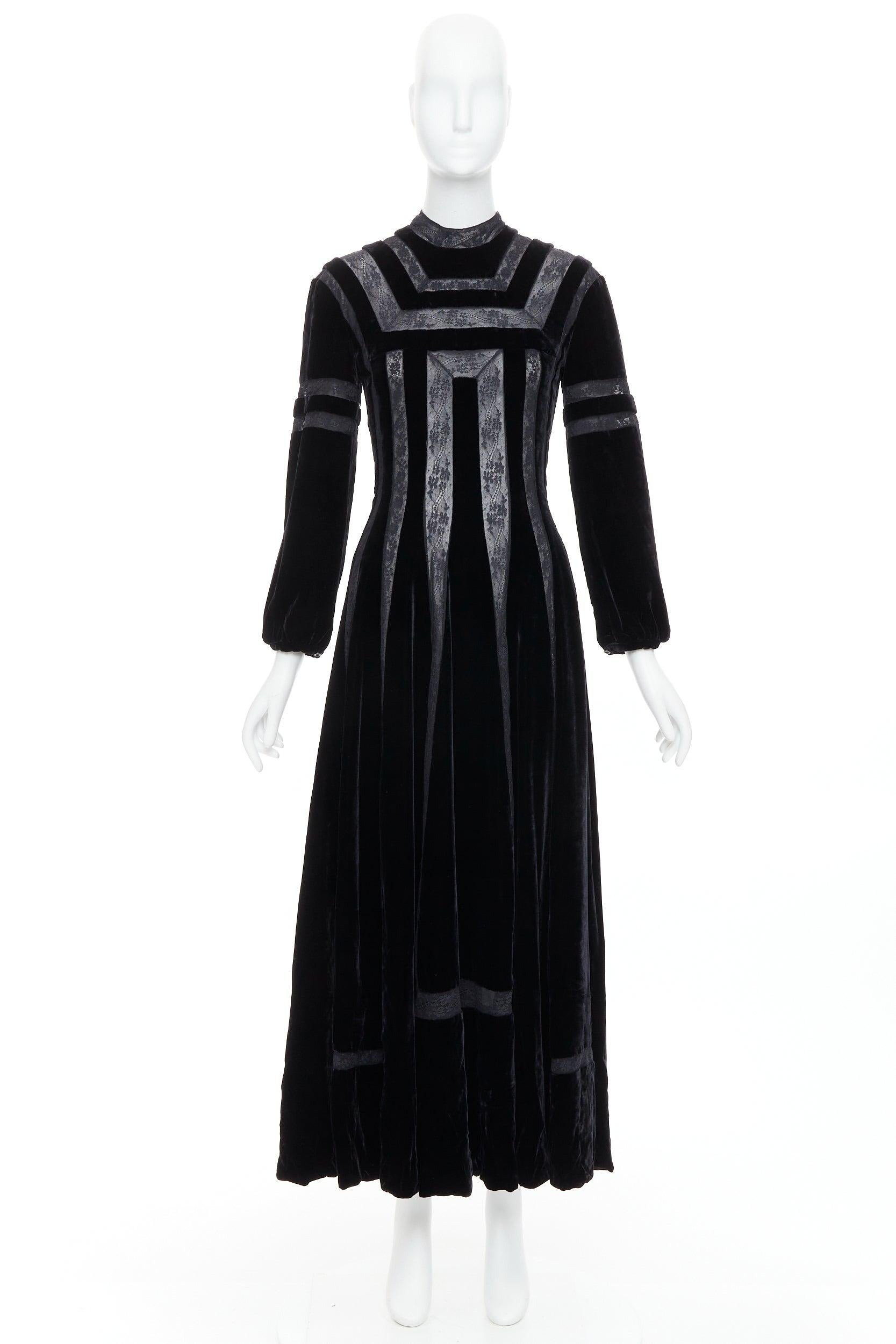 rare DIOR 2017 Runway black velvet sheer lace trim gown dress FR36 S 4