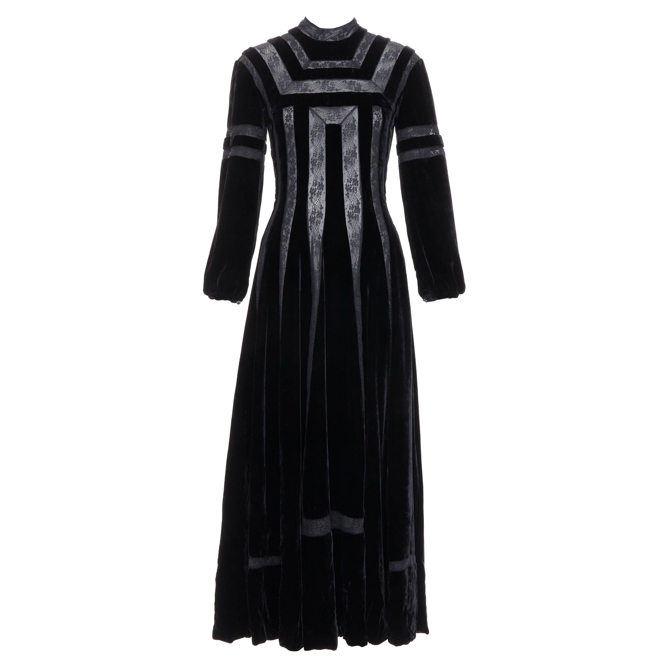 rare DIOR 2017 Runway black velvet sheer lace trim gown dress FR36 S