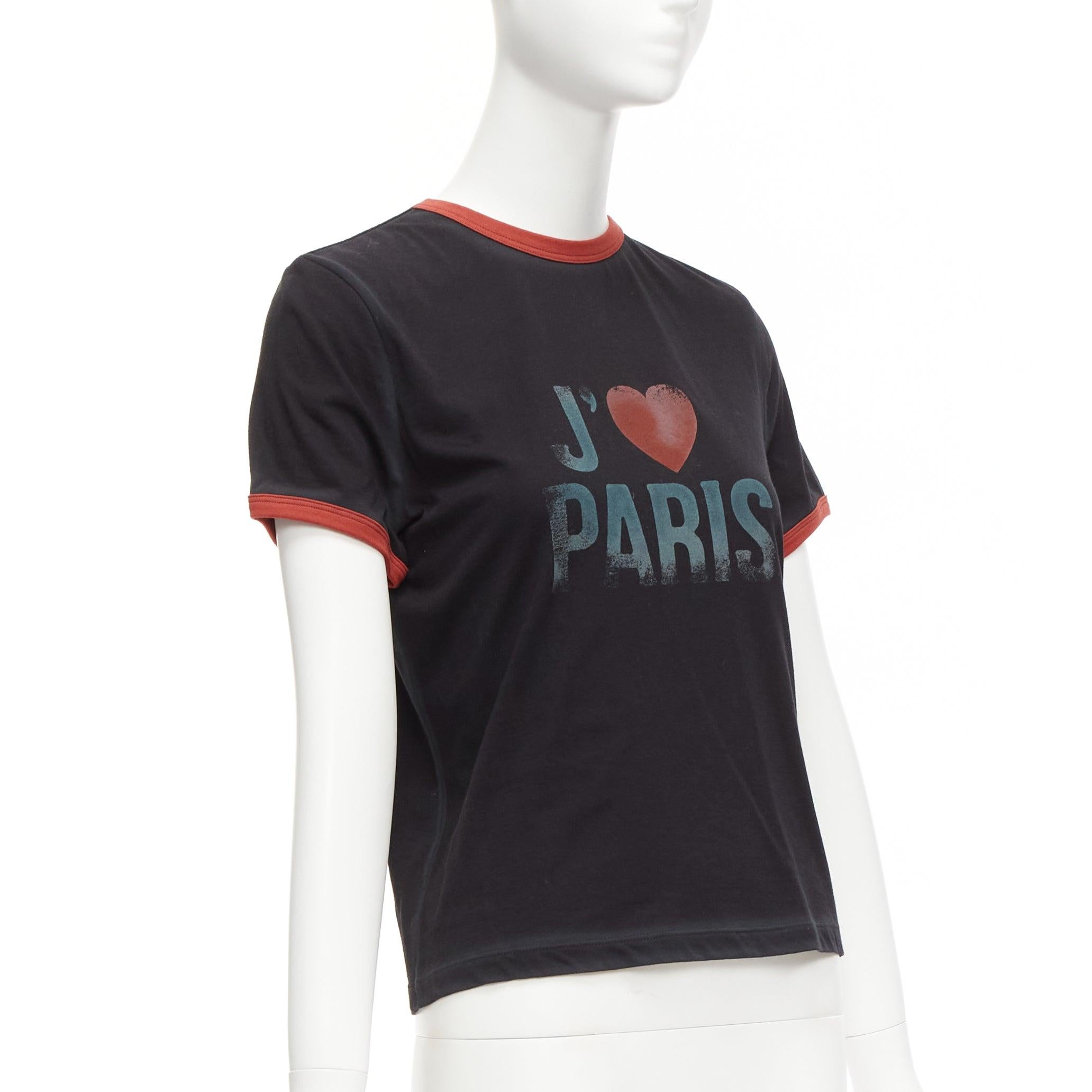 seltene DIOR Valentines schwarz rot J'adior Paris Vintage Druck Ringer-T-Shirt XS (Schwarz) im Angebot