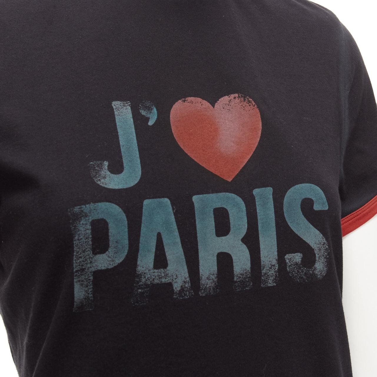 rare DIOR Valentines black red J'adior Paris vintage print ringer tshirt XS For Sale 3