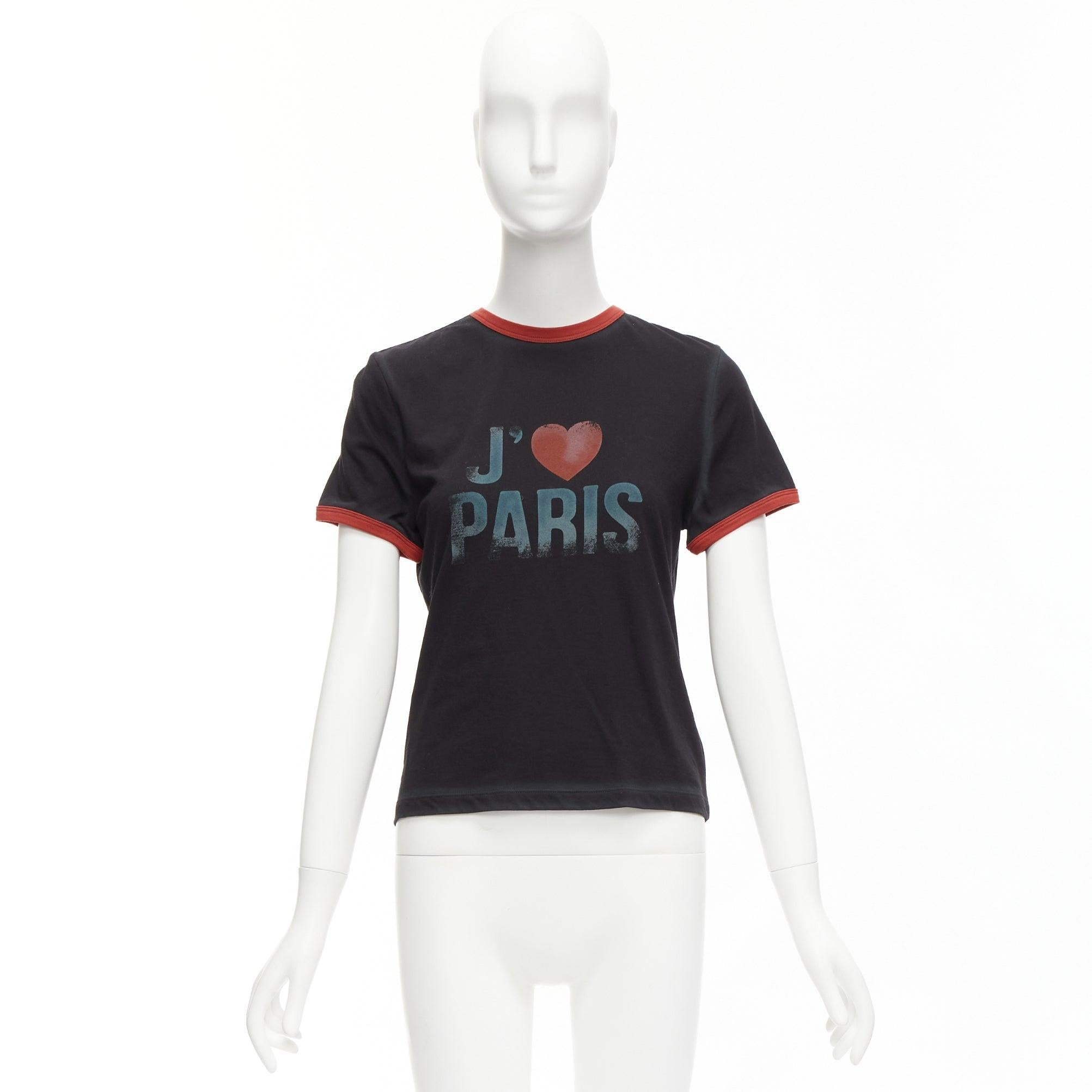 rare DIOR Valentines black red J'adior Paris vintage print ringer tshirt XS For Sale 5