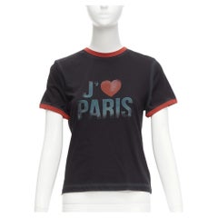 seltene DIOR Valentines schwarz rot J'adior Paris Vintage Druck Ringer-T-Shirt XS