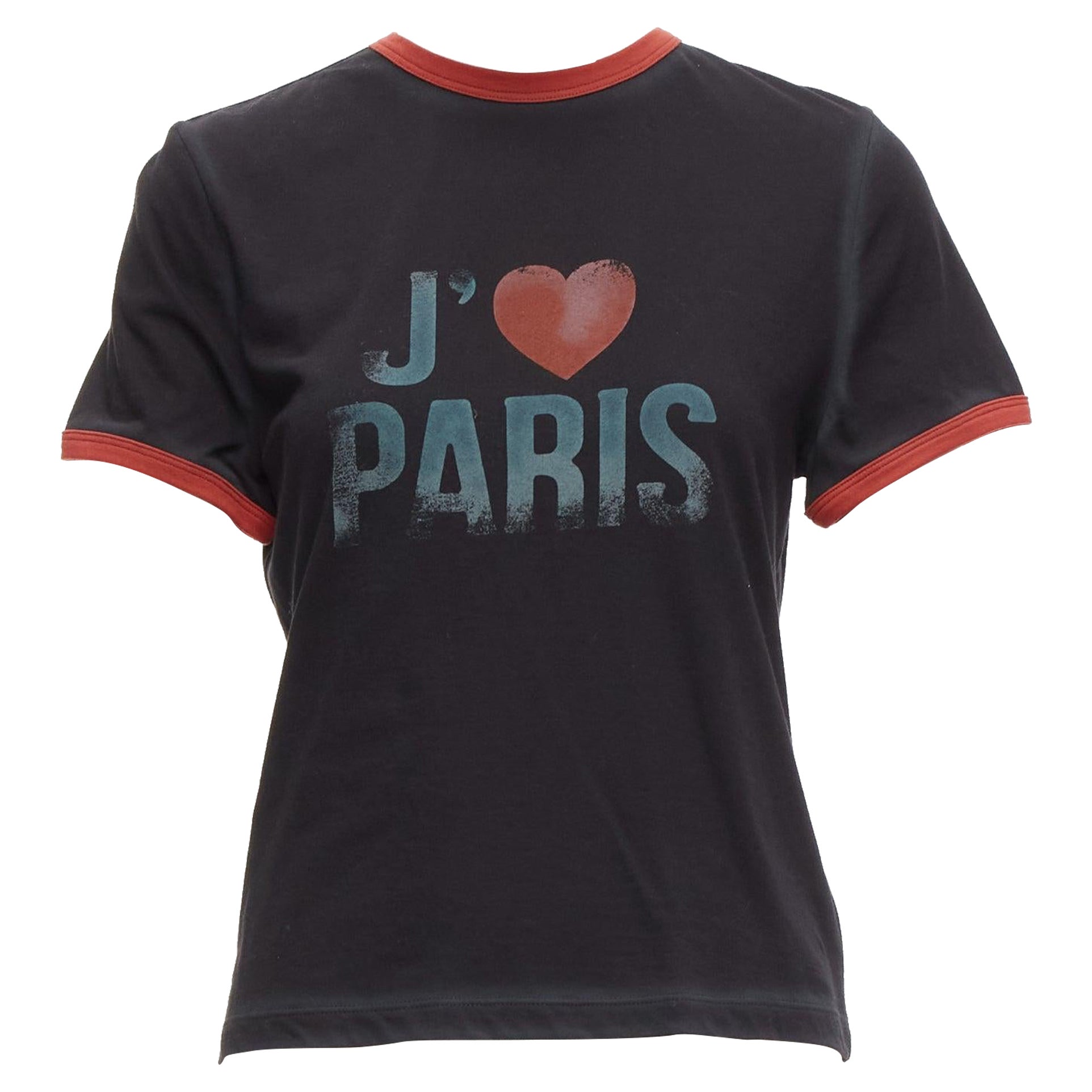 raro DIOR Valentines negro rojo J'adior Paris vintage print ringer tshirt XS
