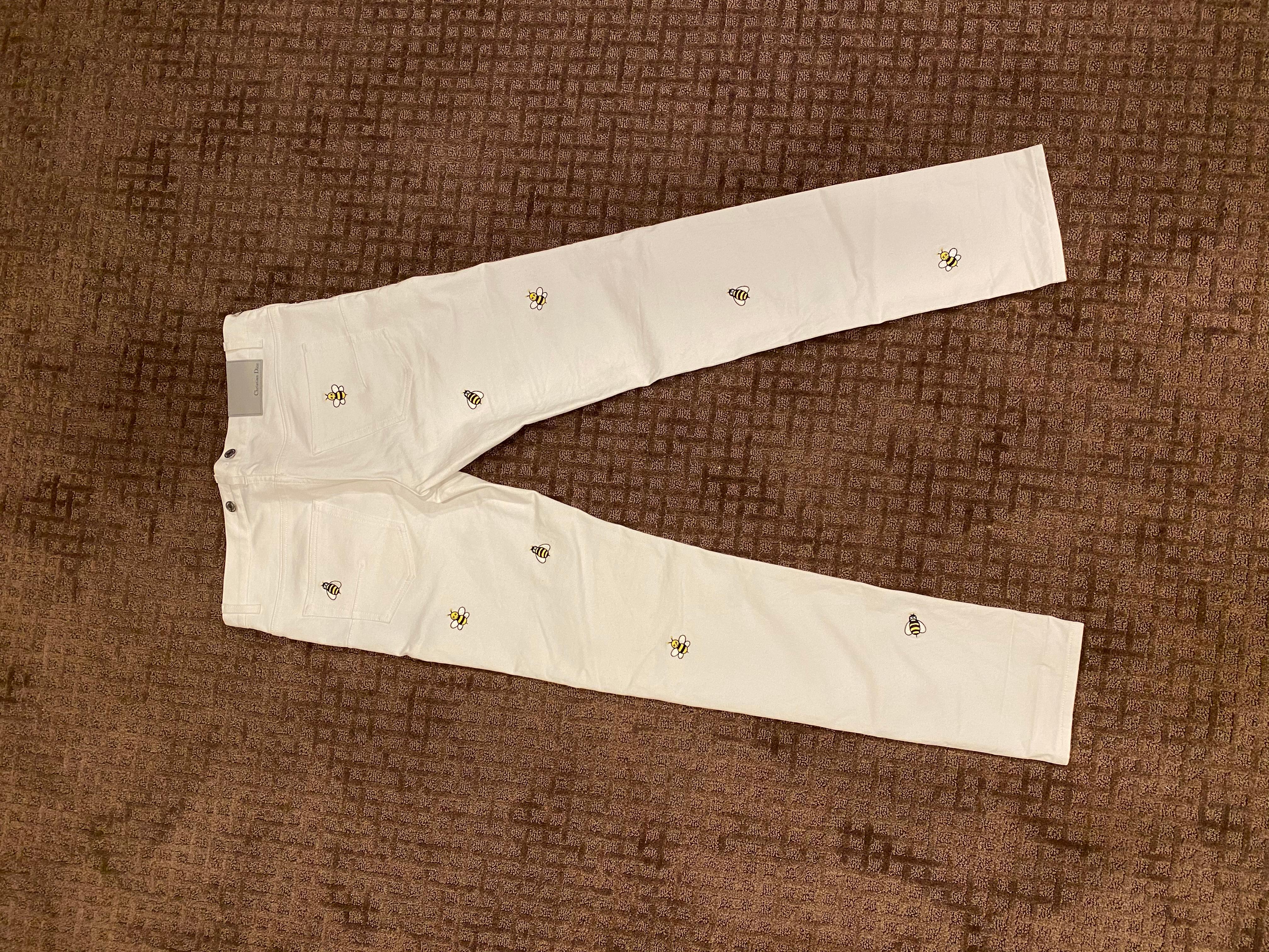 Women's or Men's RARE Dior x Kaws White Denim Jeans Pants, size 32 For Sale
