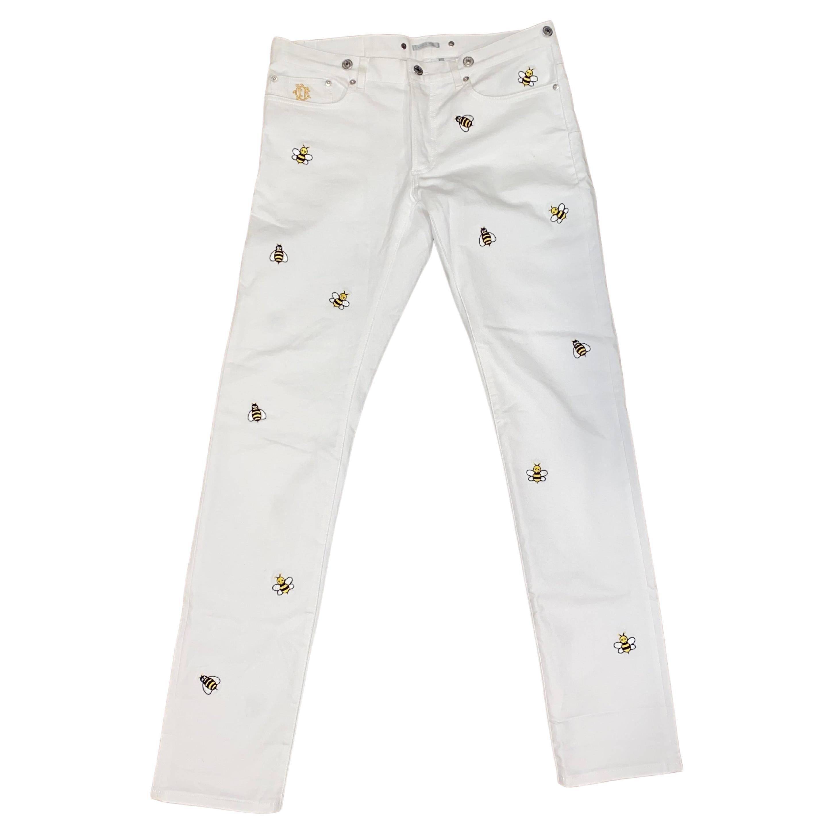 RARE Dior x Kaws White Denim Jeans Pants, size 32 For Sale