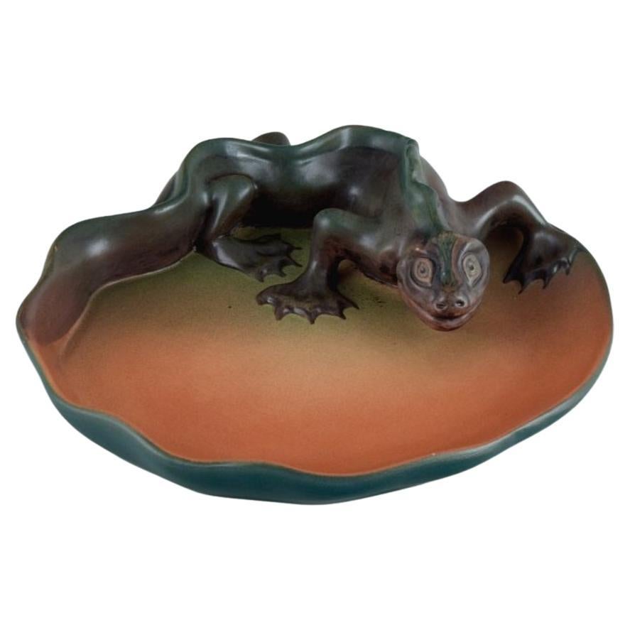 Rare Dish in Glazed Ceramic with a Lizard, Ipsens, Denmark For Sale