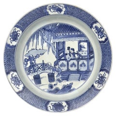 Rare Dish with Three Figures on a Terrace, C 1725, Qing Dynasty, Yongzheng Era