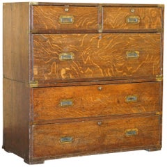 Rare Distressed circa 1880 English Oak Military Campaign Used Chest of Drawers