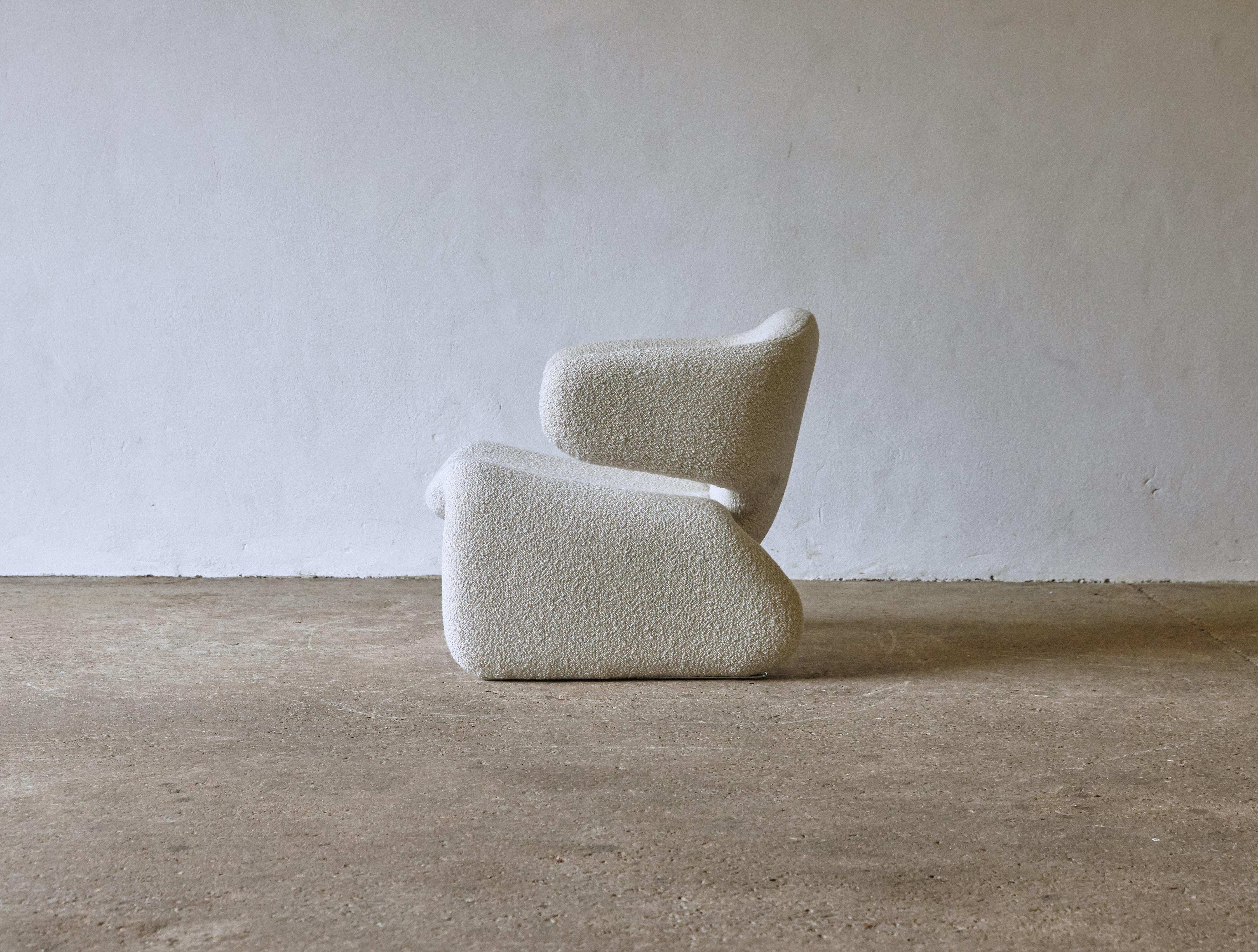 French Rare Djinn Chair by Olivier Mourgue, New Wool Boucle Fabric, France, 1960s