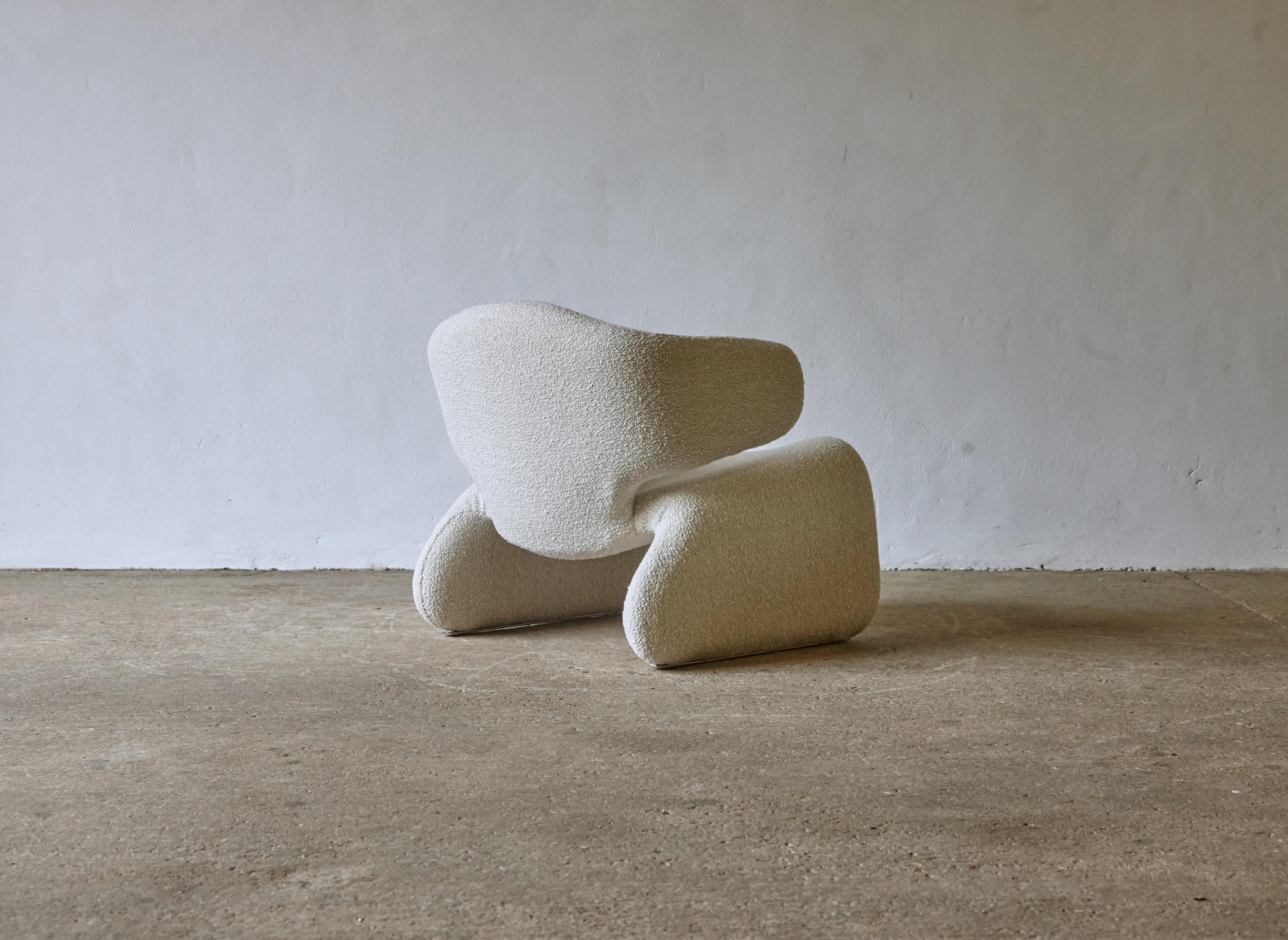Metal Rare Djinn Chair by Olivier Mourgue, New Wool Boucle Fabric, France, 1960s