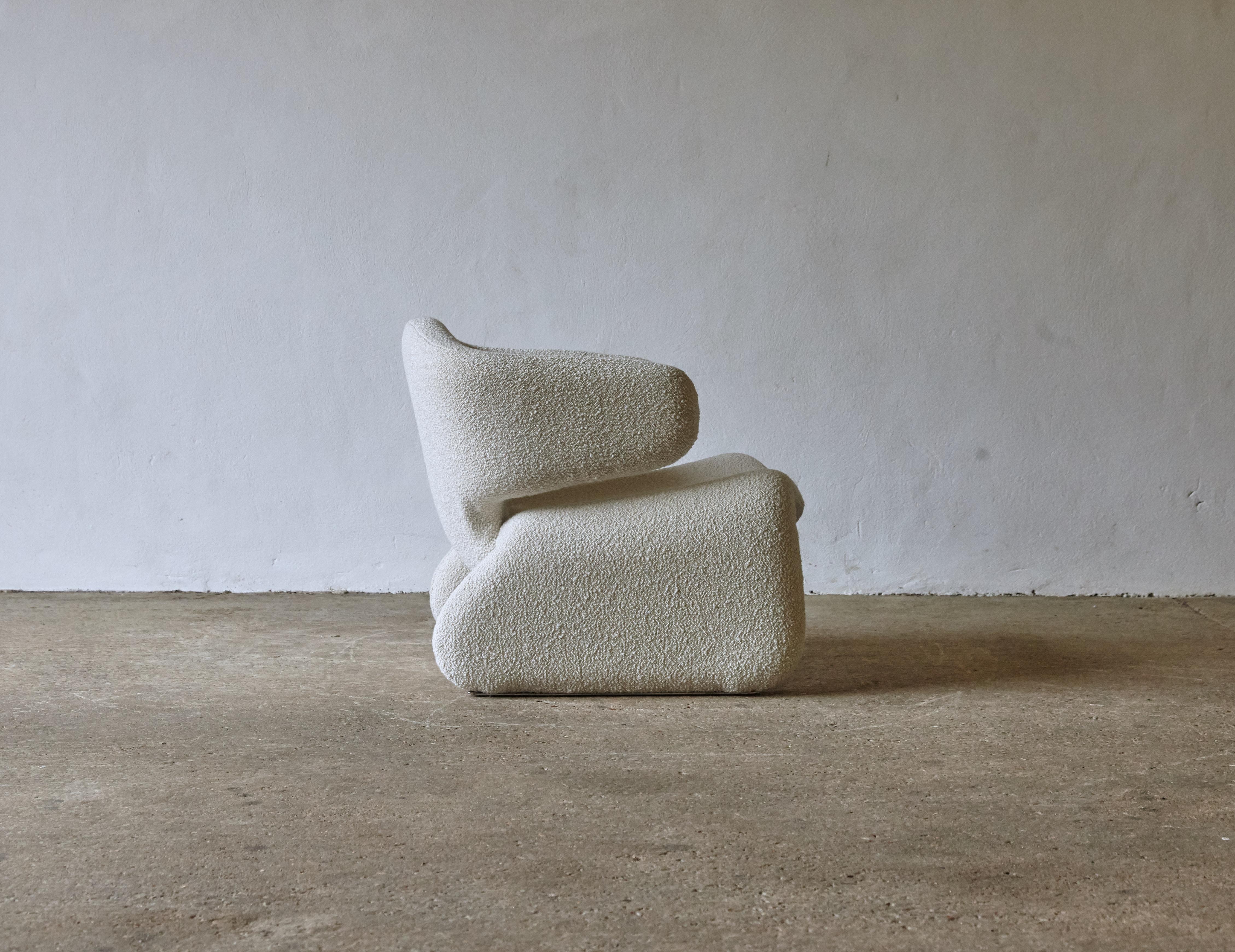 Rare Djinn Chair by Olivier Mourgue, New Wool Boucle Fabric, France, 1960s 1