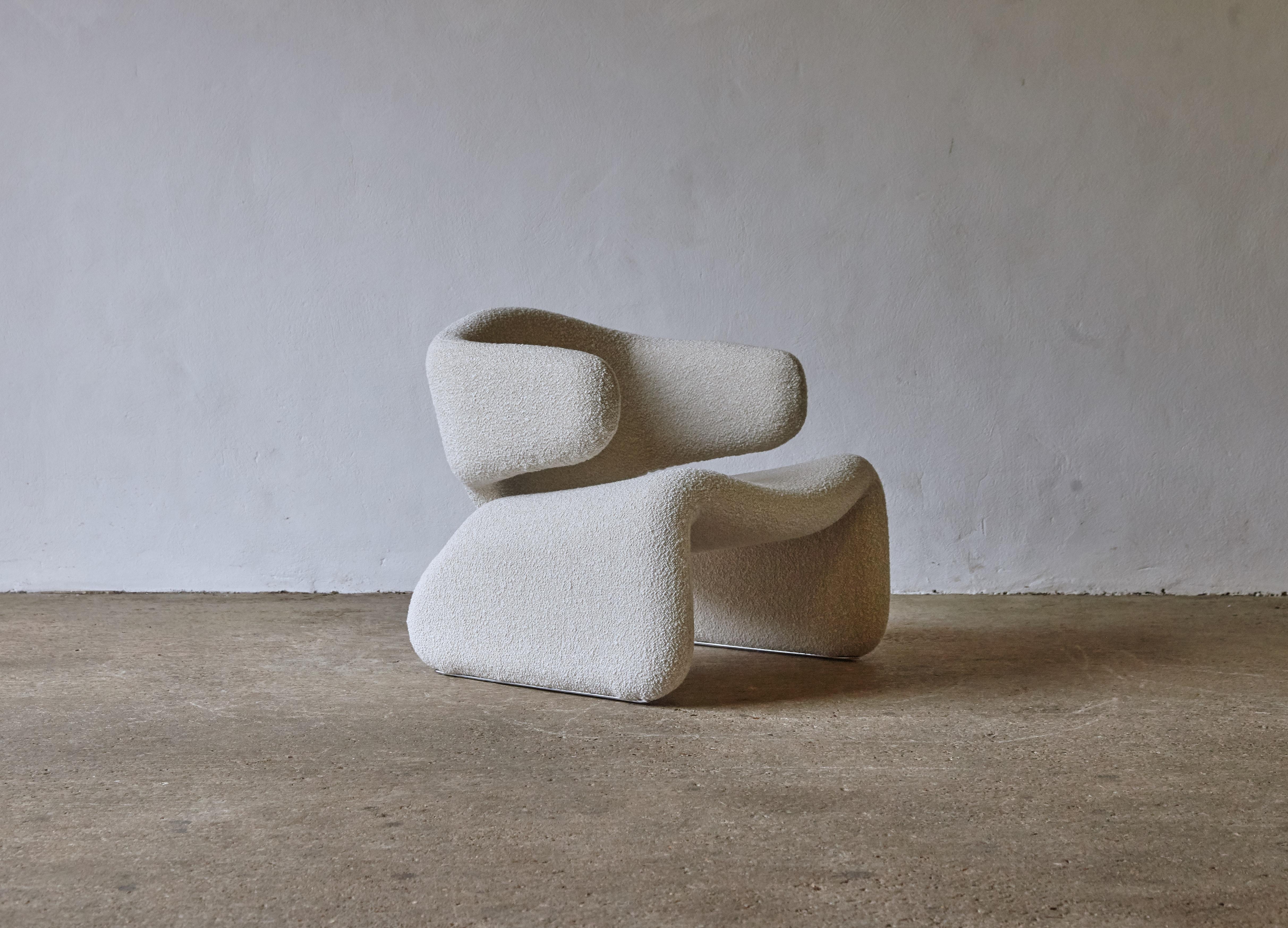Rare Djinn Chair by Olivier Mourgue, New Wool Boucle Fabric, France, 1960s 2