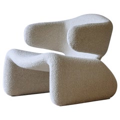 Rare Djinn Chair by Olivier Mourgue, New Wool Boucle Fabric, France, 1960s