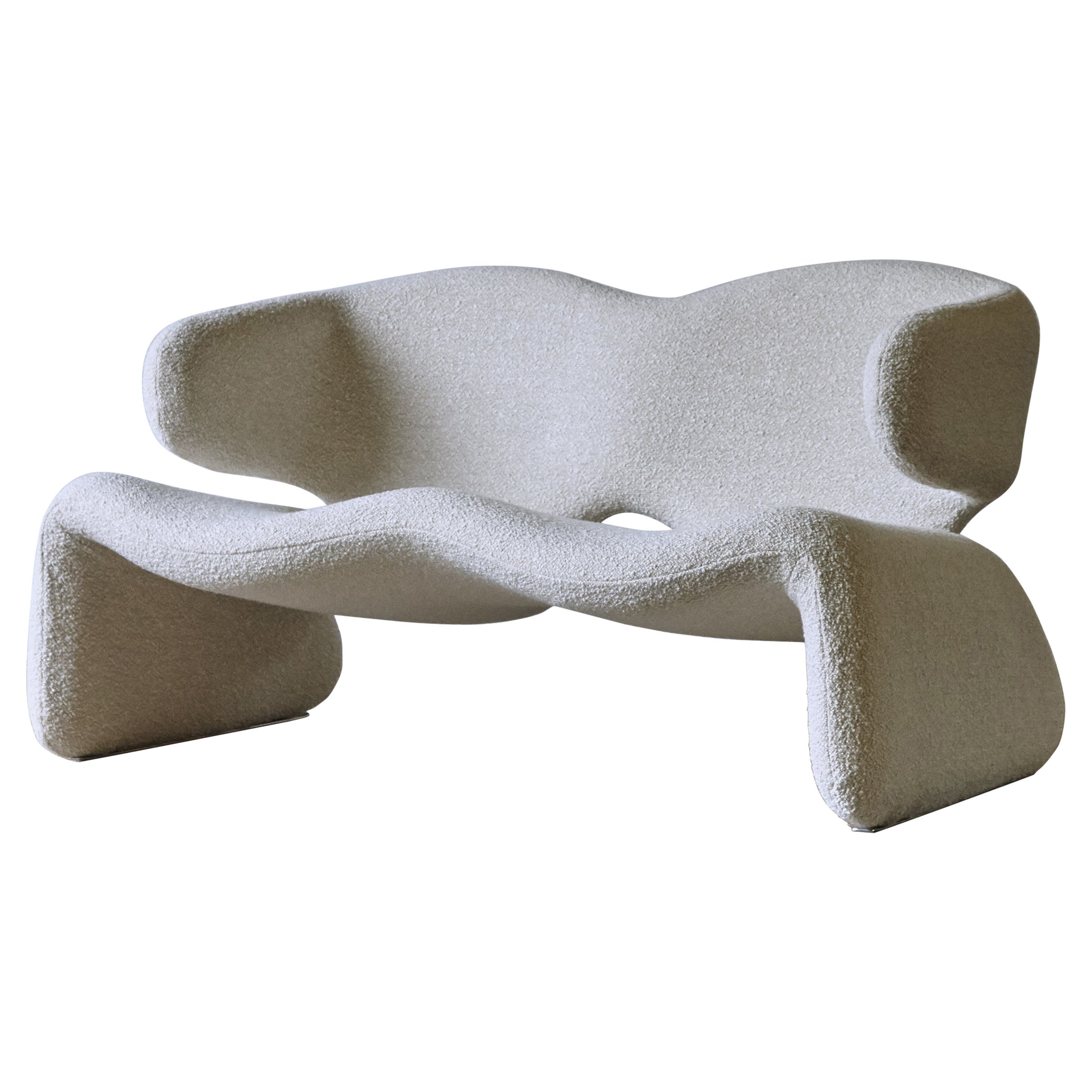 Rare Djinn Sofa by Olivier Mourgue, New 100% Wool Boucle Fabric, France, 1960s