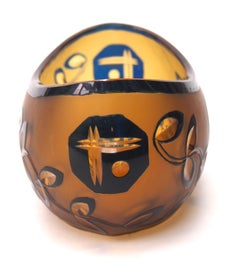 Rare Documented Art Deco Cut Glass Glass Loetz Blue and Orange Bowl c 1925