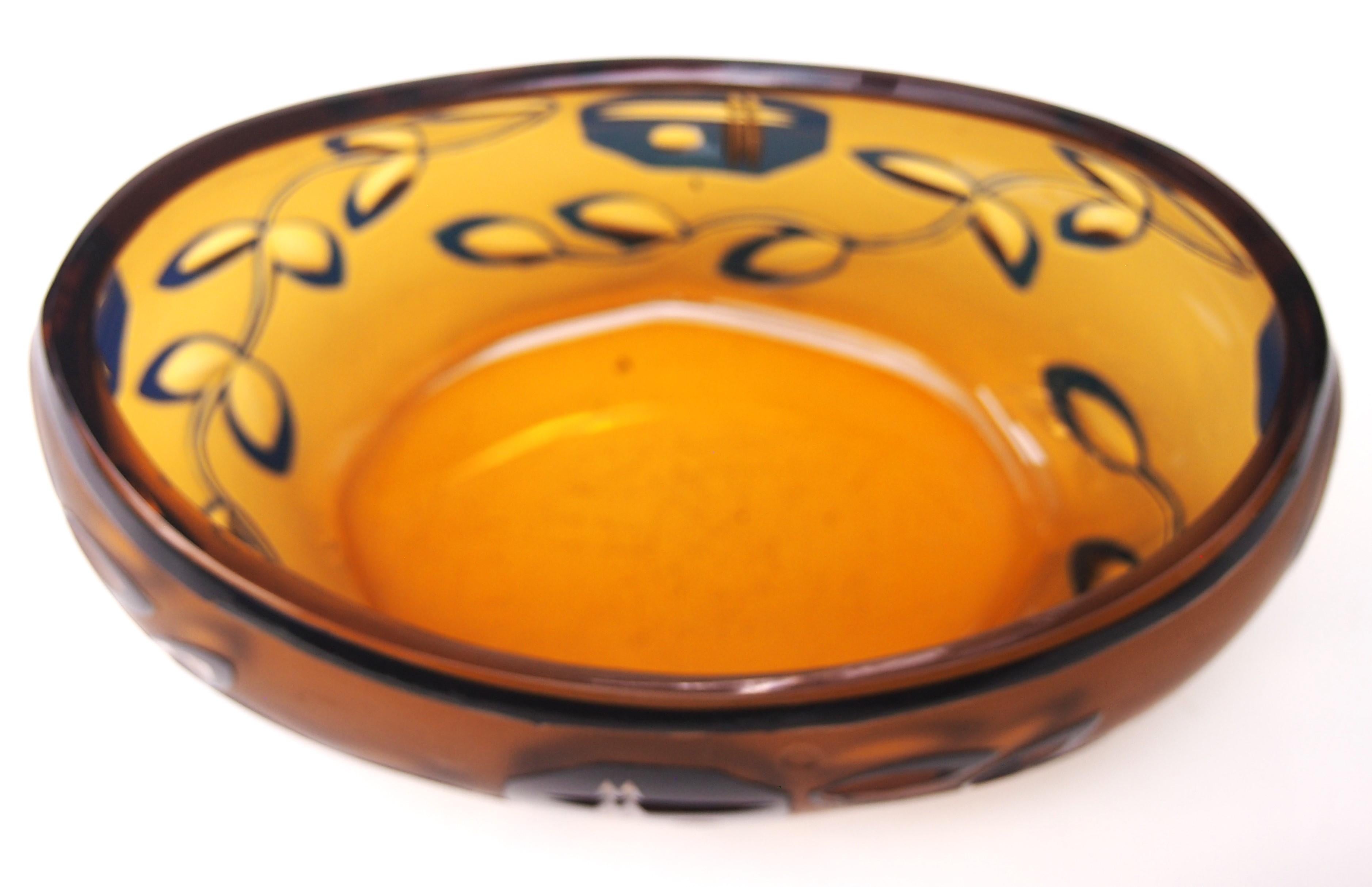 Early 20th Century Rare Documented Art Deco Cut Glass Glass Loetz Blue and Orange Bowl c 1925 For Sale