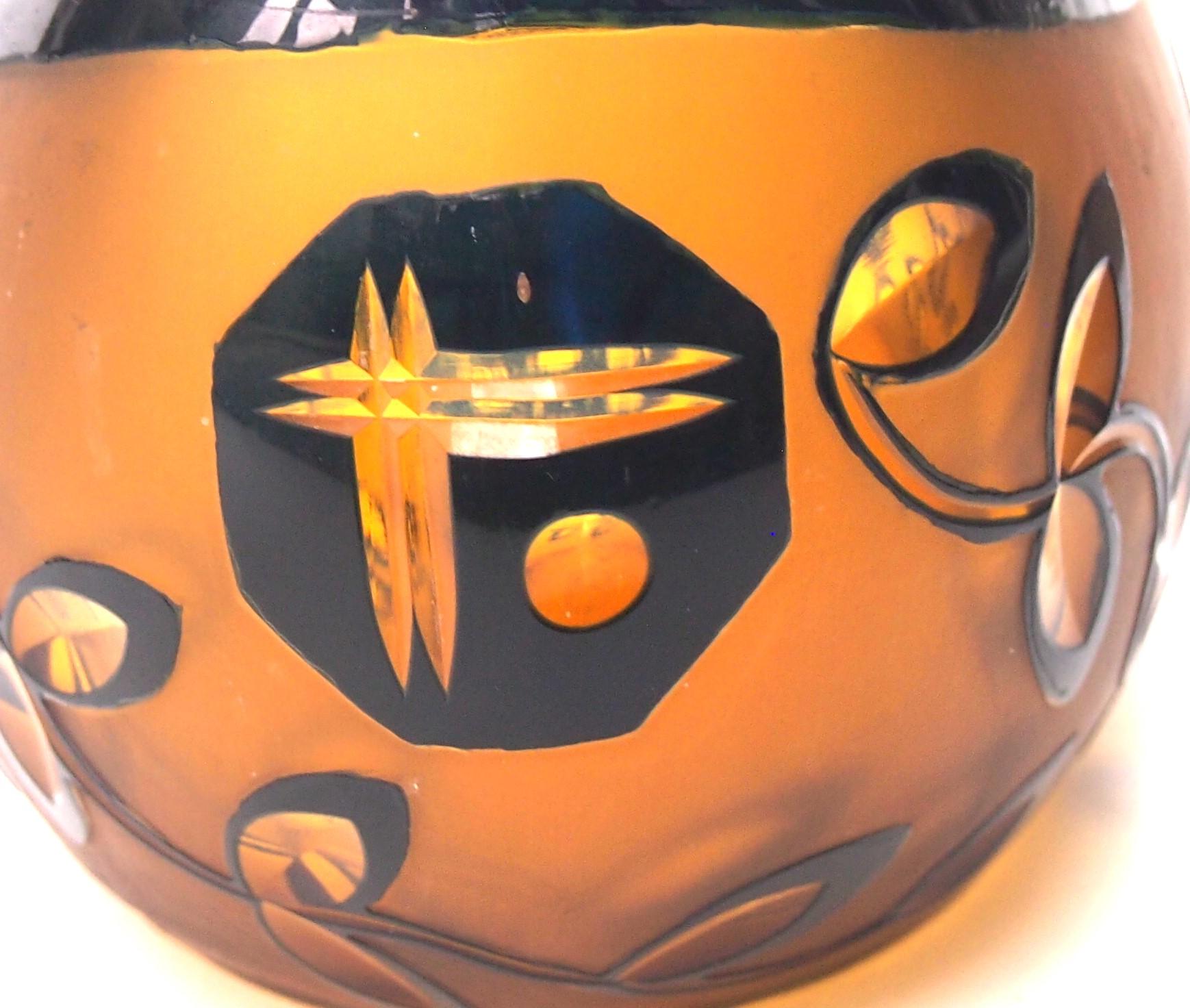 Rare Documented Art Deco Cut Glass Glass Loetz Blue and Orange Bowl c 1925 For Sale 2
