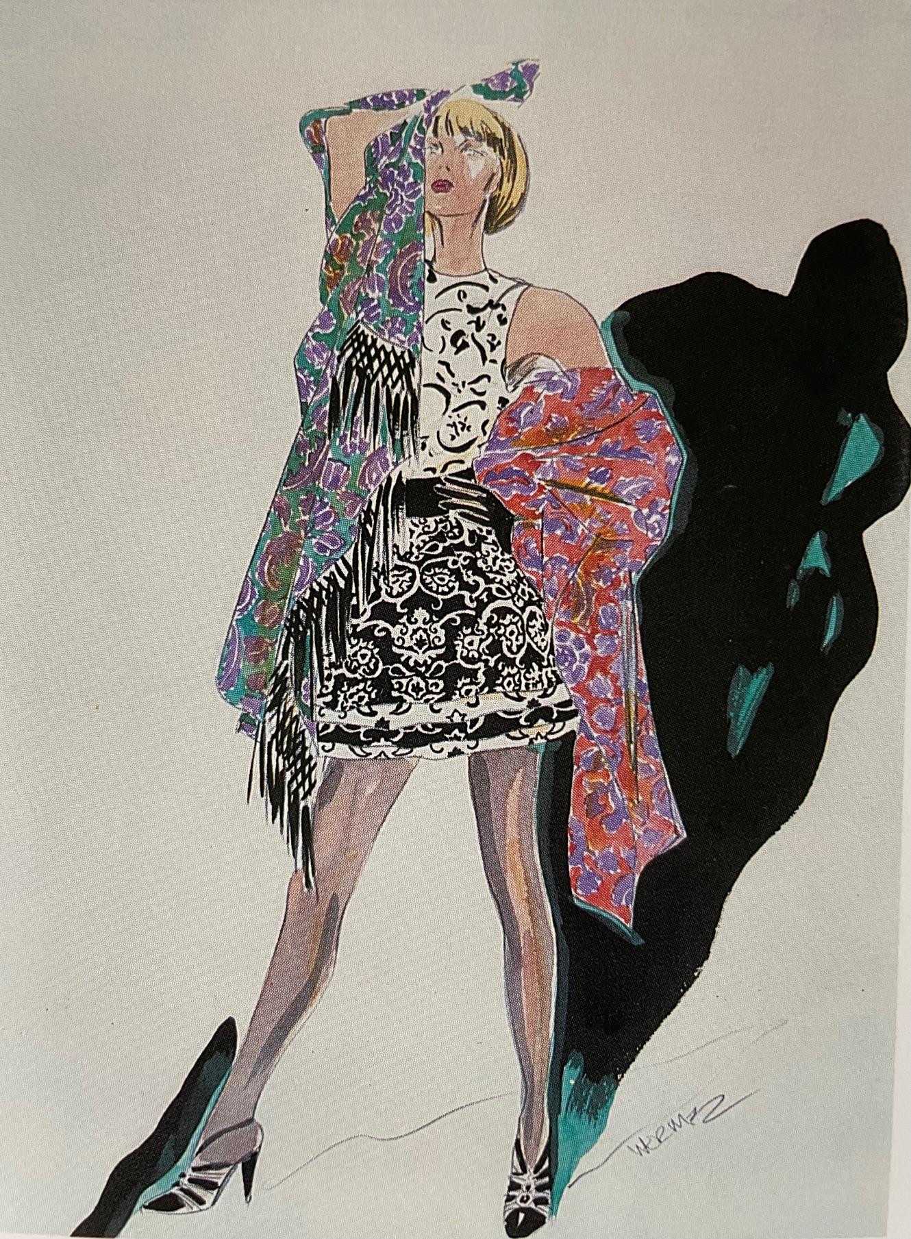 Châle rare et documenté Gianni Versace Sera à franges et étole géante, SS 1988 en vente 1