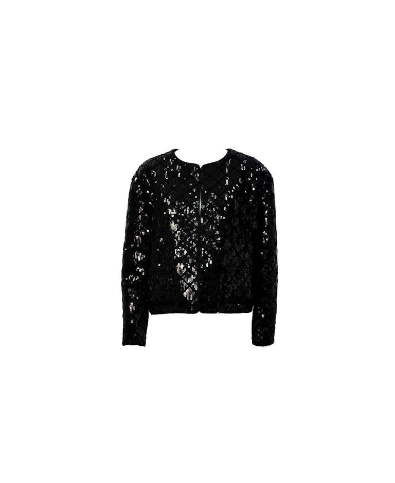 Rare Documented Museumpiece CHANEL Black Quilted Sequin Jacket Skirt Suit  at 1stDibs