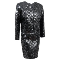 Vintage Rare Documented Museumpiece CHANEL Black Quilted Sequin Jacket Skirt Suit 