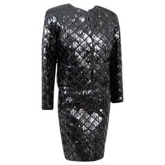 Rare Documented Museumpiece CHANEL Black Quilted Sequin Jacket Skirt Suit
