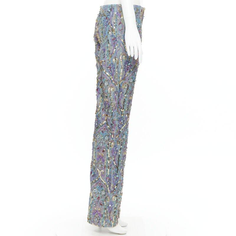 rare DOLCE GABBANA 2000 blue purple iridescent jewel embellished pants M In Good Condition For Sale In Hong Kong, NT