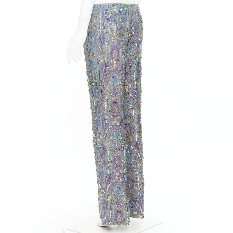 rare DOLCE GABBANA 2000 blue purple iridescent jewel embellished pants M For Sale 1