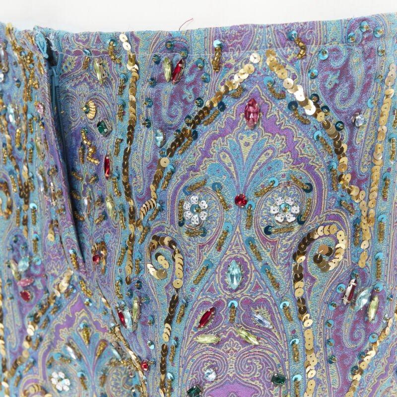 rare DOLCE GABBANA 2000 blue purple iridescent jewel embellished pants M For Sale 2