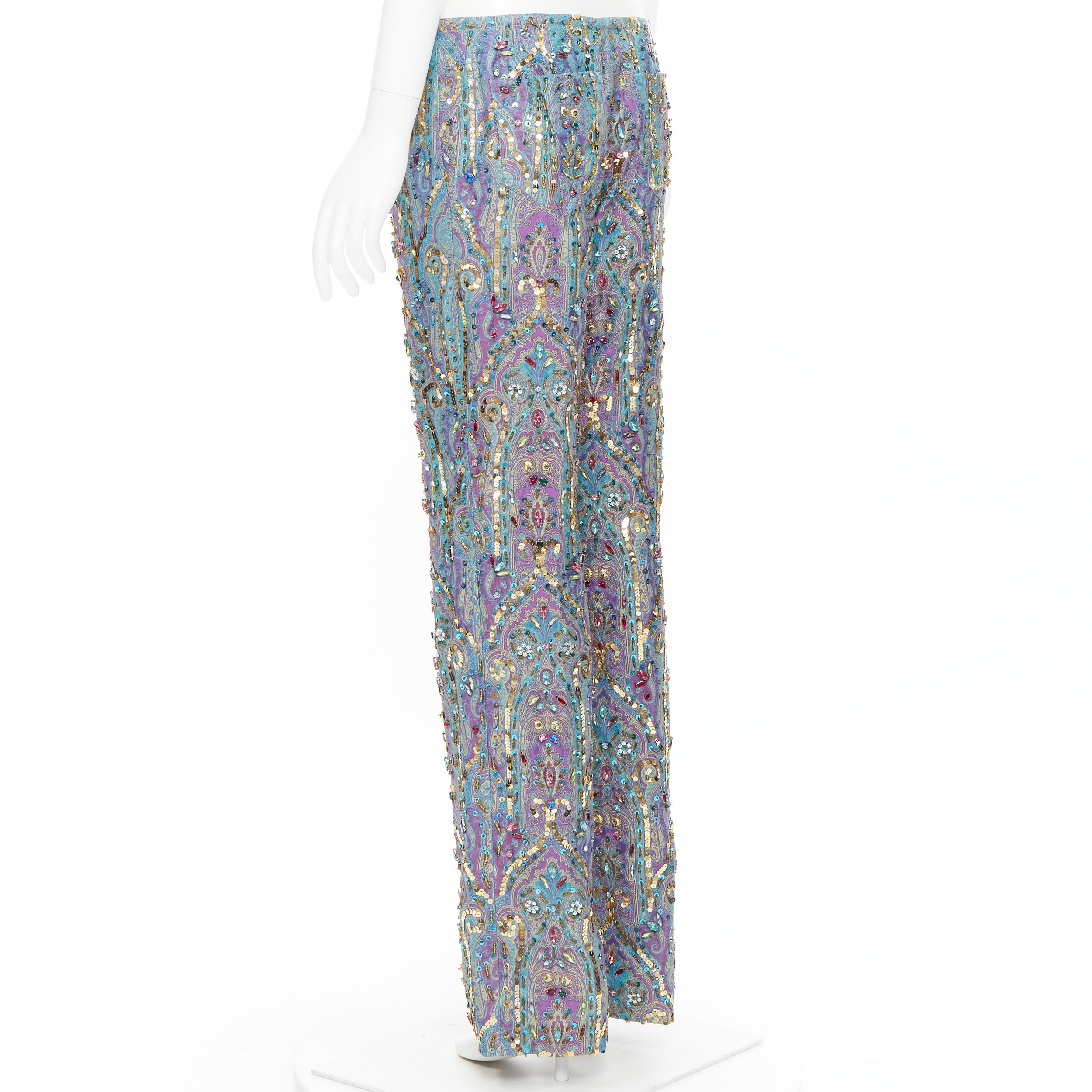 rare DOLCE GABBANA 2000 Runway blue purple iridescent jewel embellished pants M In Good Condition For Sale In Hong Kong, NT