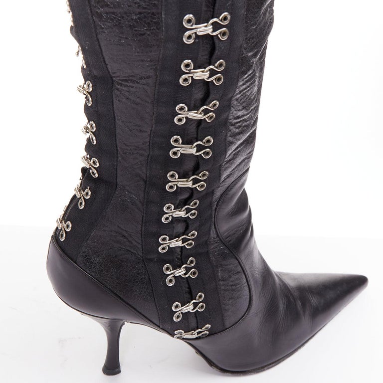 rare DOLCE GABBANA 2003 Vintage Corset leather eyelet pointy tall