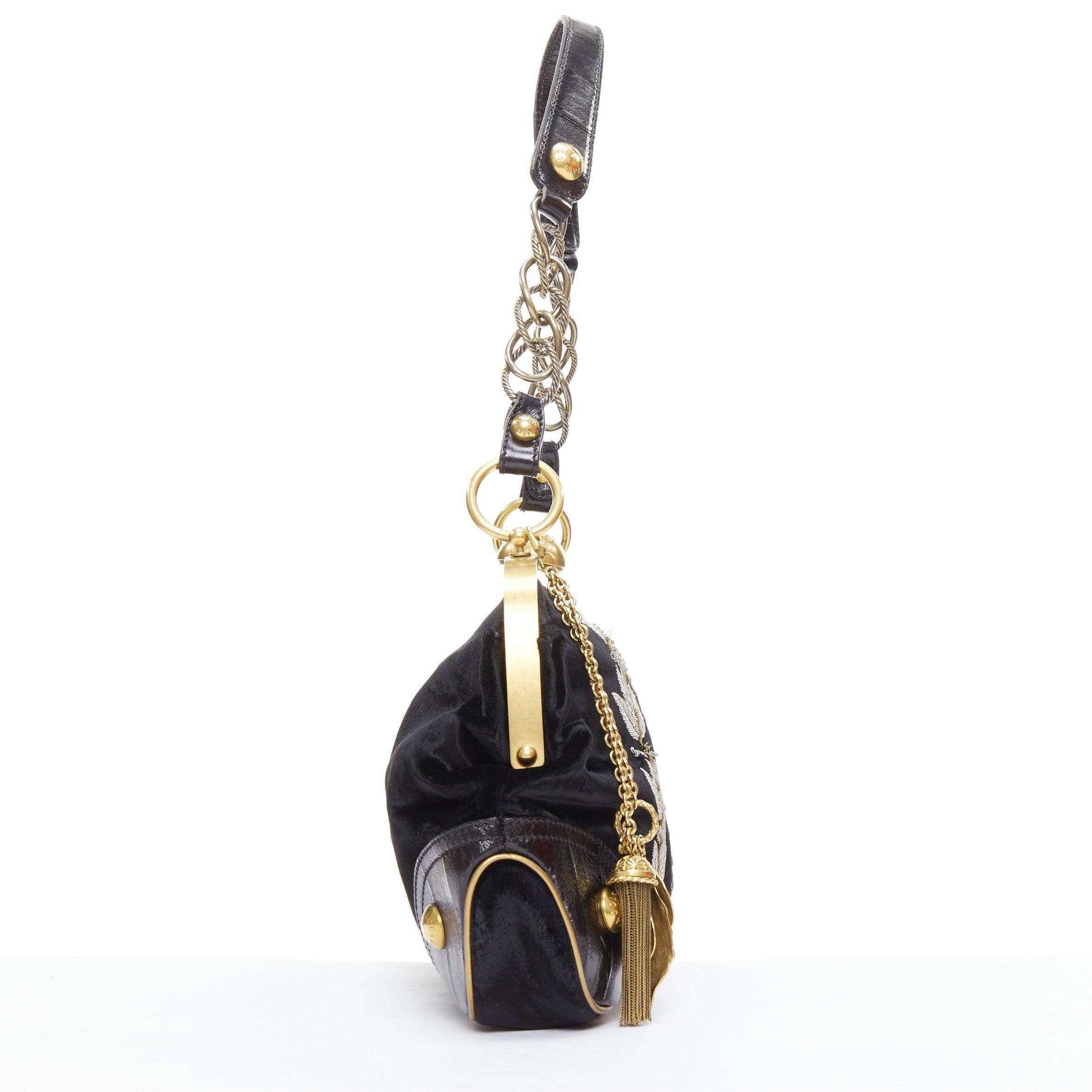 rare DOLCE GABBANA 2006 Runway black velvet gold DG logo embroidered bag In Good Condition In Hong Kong, NT