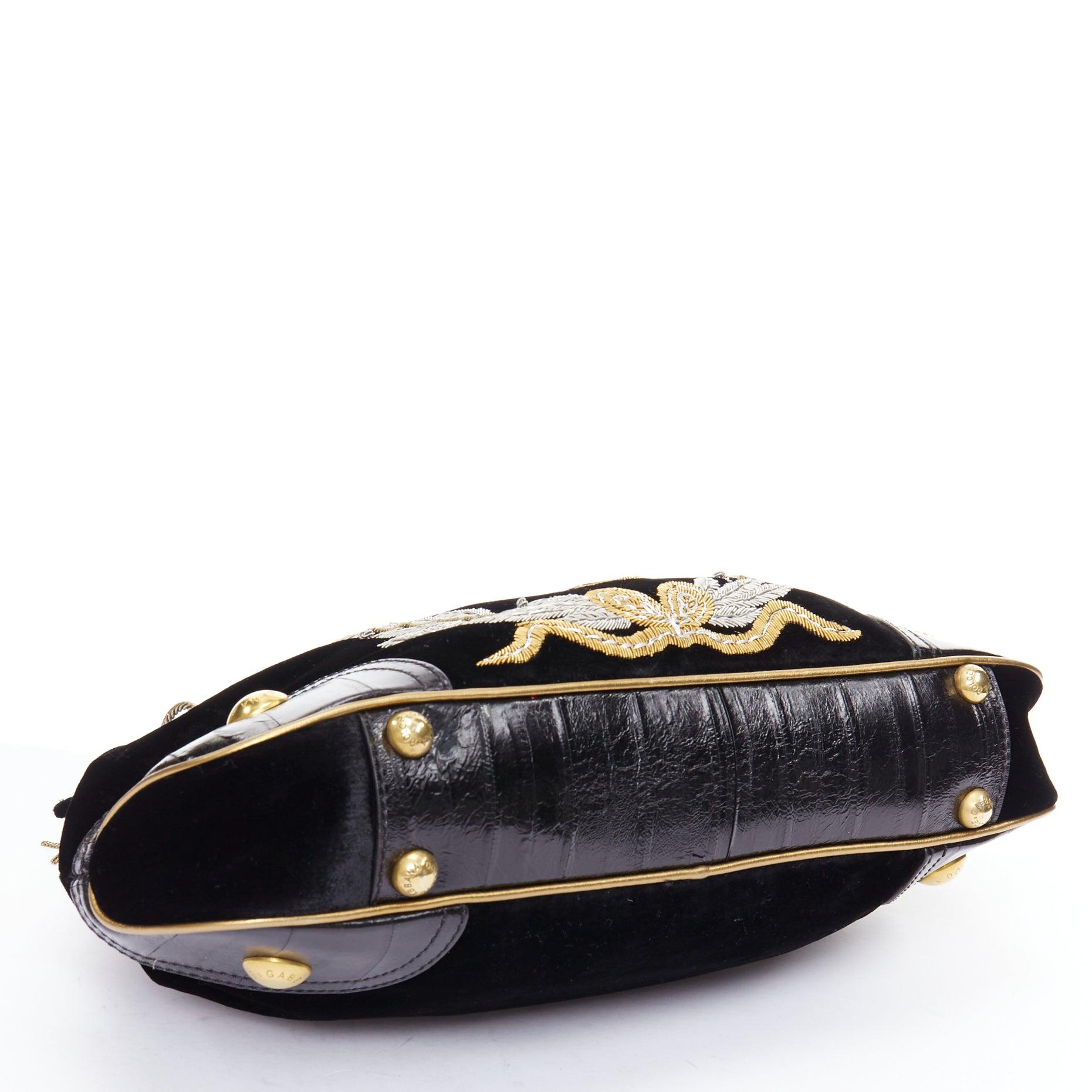 rare DOLCE GABBANA 2006 Runway black velvet gold DG logo embroidered bag 3