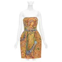 rare DOLCE GABBANA 2013 Runway gold Byzantine mosaic stain glass dress IT36 XXS