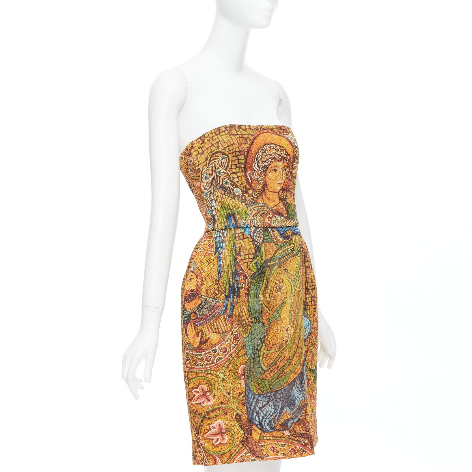 Brown rare DOLCE GABBANA 2013 Runway gold byzantine mosaic stain glass dress IT40 S