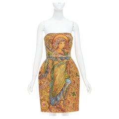 rare DOLCE GABBANA 2013 Runway gold byzantine mosaic stain glass dress IT40 S