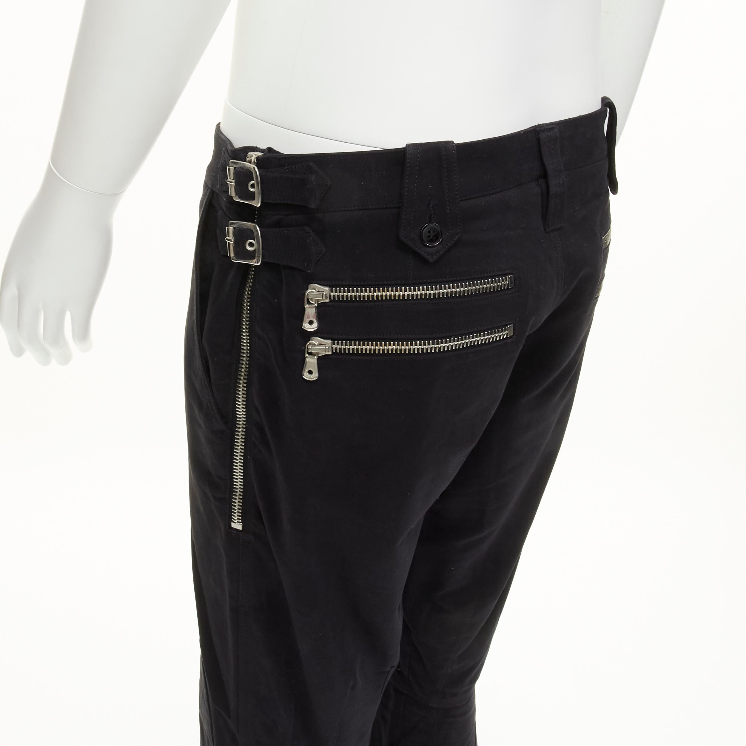 Black rare DOLCE GABBANA black bondage strap buckles boot cut flared pants IT48 M