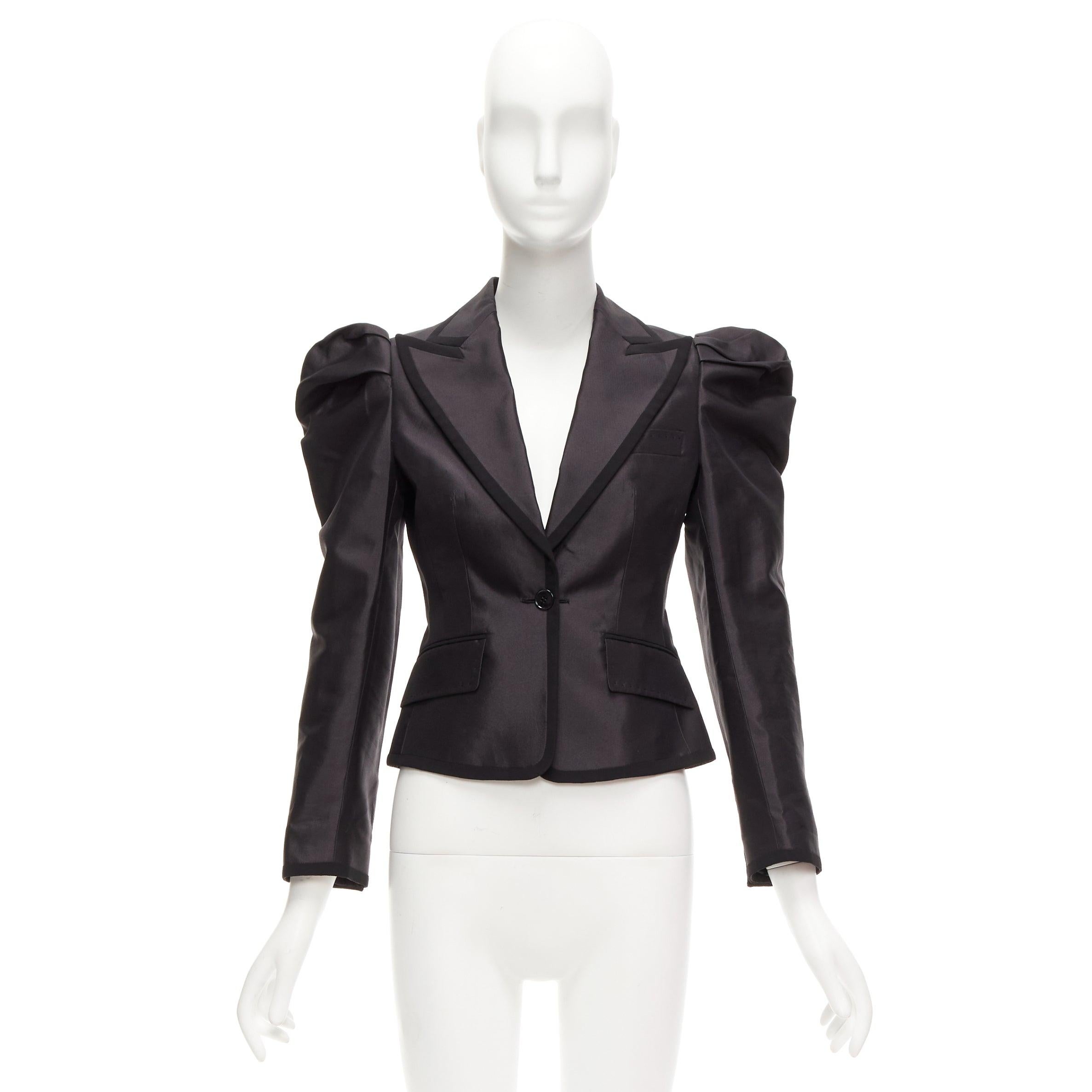 raro DOLCE GABBANA blazer da smoking in seta nera con maniche a sbuffo principessa IT36 XXS in vendita 5