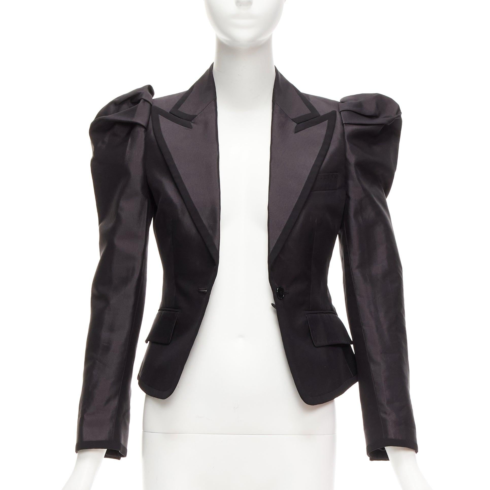 Nero raro DOLCE GABBANA blazer da smoking in seta nera con maniche a sbuffo principessa IT36 XXS in vendita