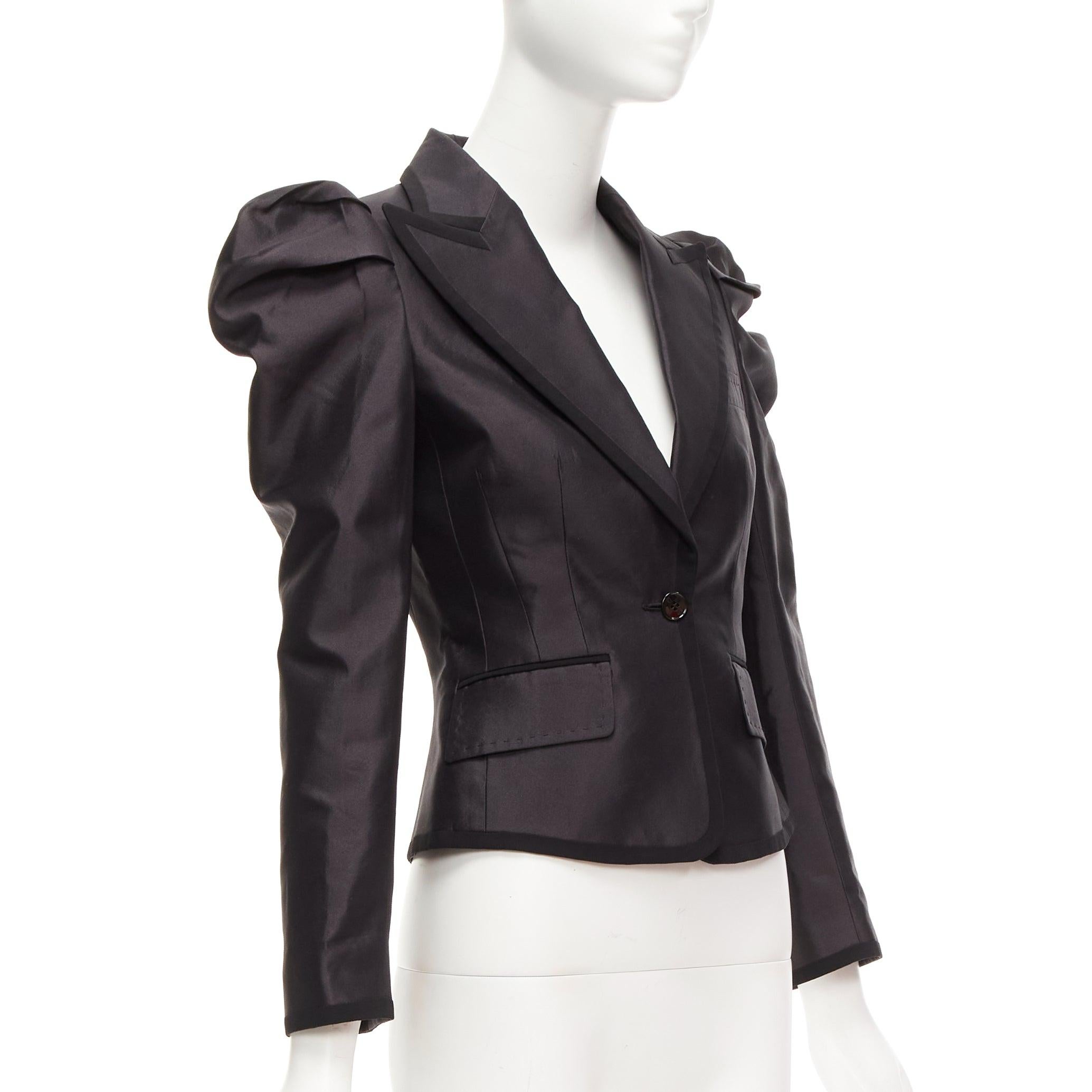 raro DOLCE GABBANA blazer da smoking in seta nera con maniche a sbuffo principessa IT36 XXS In condizioni Nuovo in vendita a Hong Kong, NT