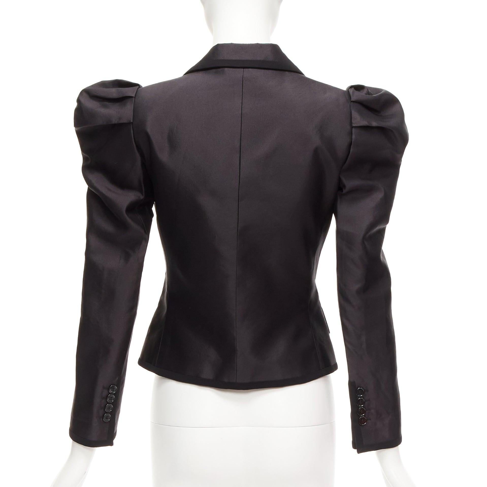 raro DOLCE GABBANA blazer da smoking in seta nera con maniche a sbuffo principessa IT36 XXS in vendita 1