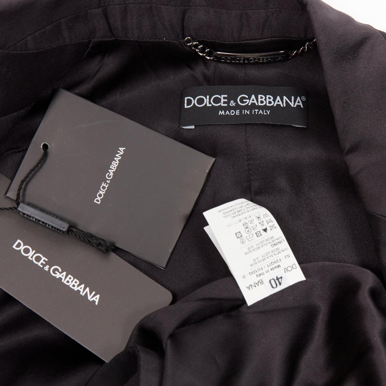 raro DOLCE GABBANA blazer da smoking in seta nera con maniche a sbuffo principessa IT36 XXS in vendita 4