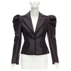 rare DOLCE GABBANA black silk puff princess sleeve piping tuxedo blazer IT36 XXS