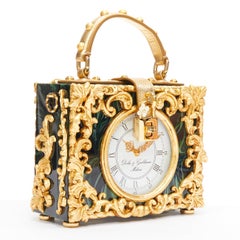 rare DOLCE GABBANA Box Orologio Barocco gold metal green marble resin vanity bag