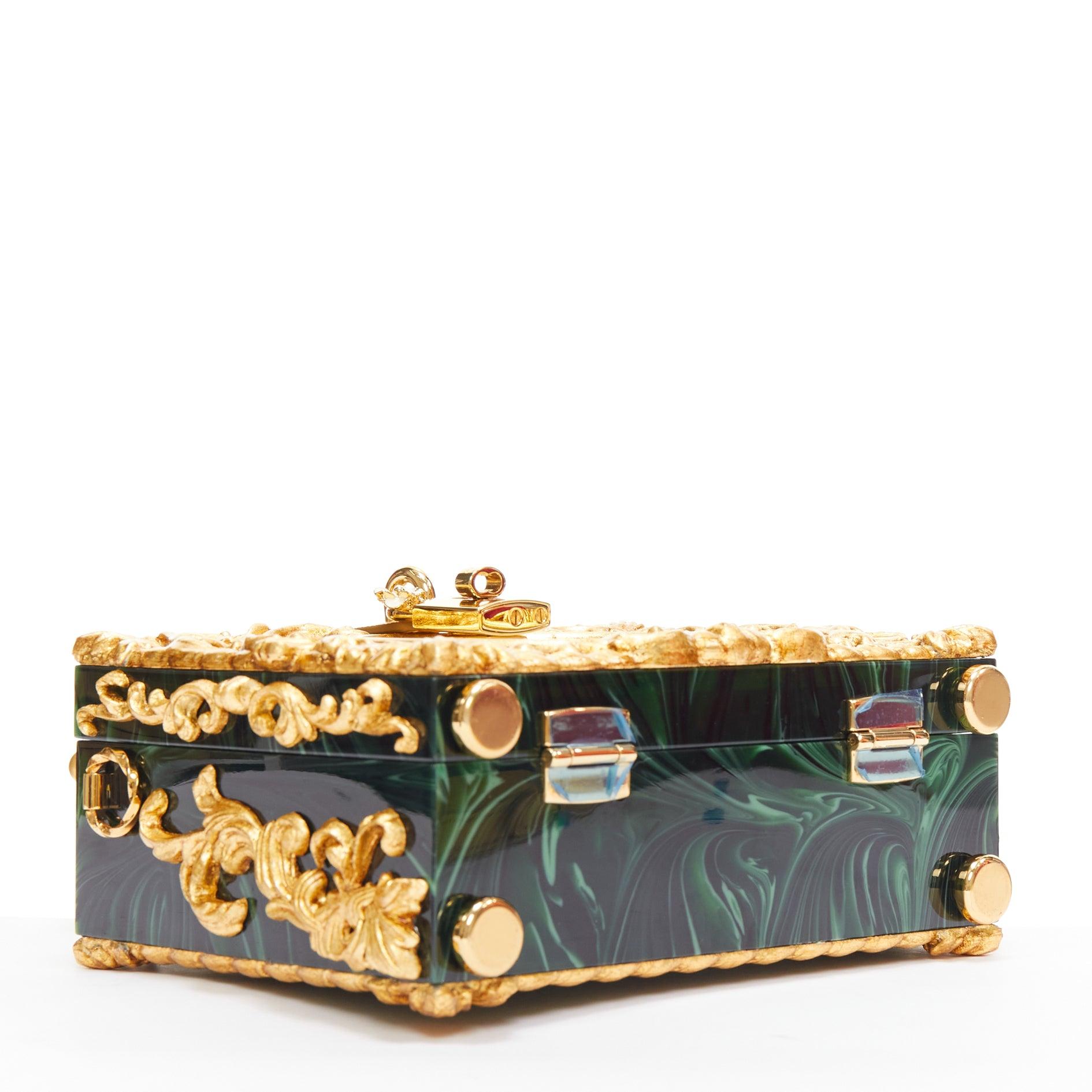 rare DOLCE GABBANA Box Orologio Barocco gold metal green marble resin vanity bag For Sale 2