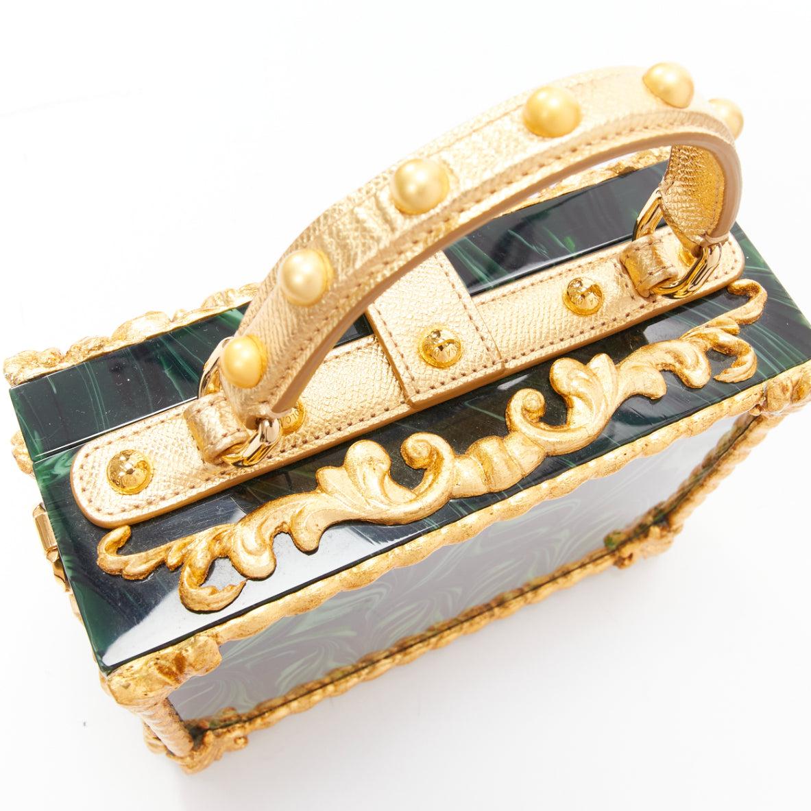 rare DOLCE GABBANA Box Orologio Barocco gold metal green marble resin vanity bag For Sale 3
