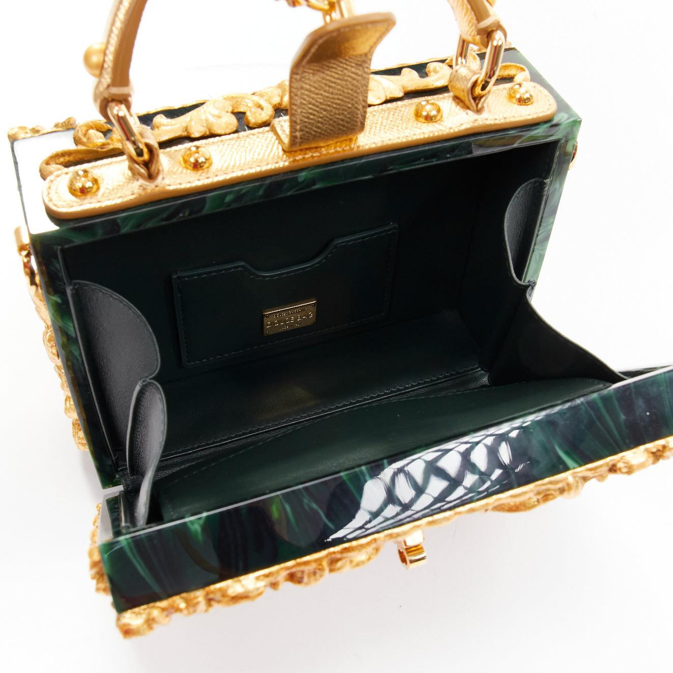 rare DOLCE GABBANA Box Orologio Barocco gold metal green marble resin vanity bag For Sale 4